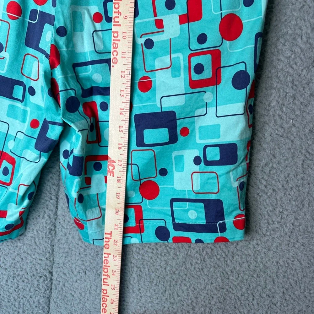 Loudmouth Golf Mens 40 Shorts Teal Blue Retro Geometric Mid Century Modern Print